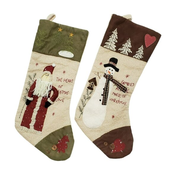 2 Dan Dee Christmas Stockings Santa Claus & Snowman Country Folk Art 17.5" New - Picture 5 of 11
